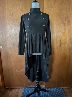 SHEIN Black High-Low Military Button Shirt